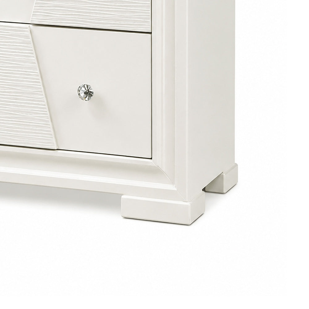 Hezi Bedside Nightst& | 2 Drawer | White Zig Zag Front | Acrylic Knobs