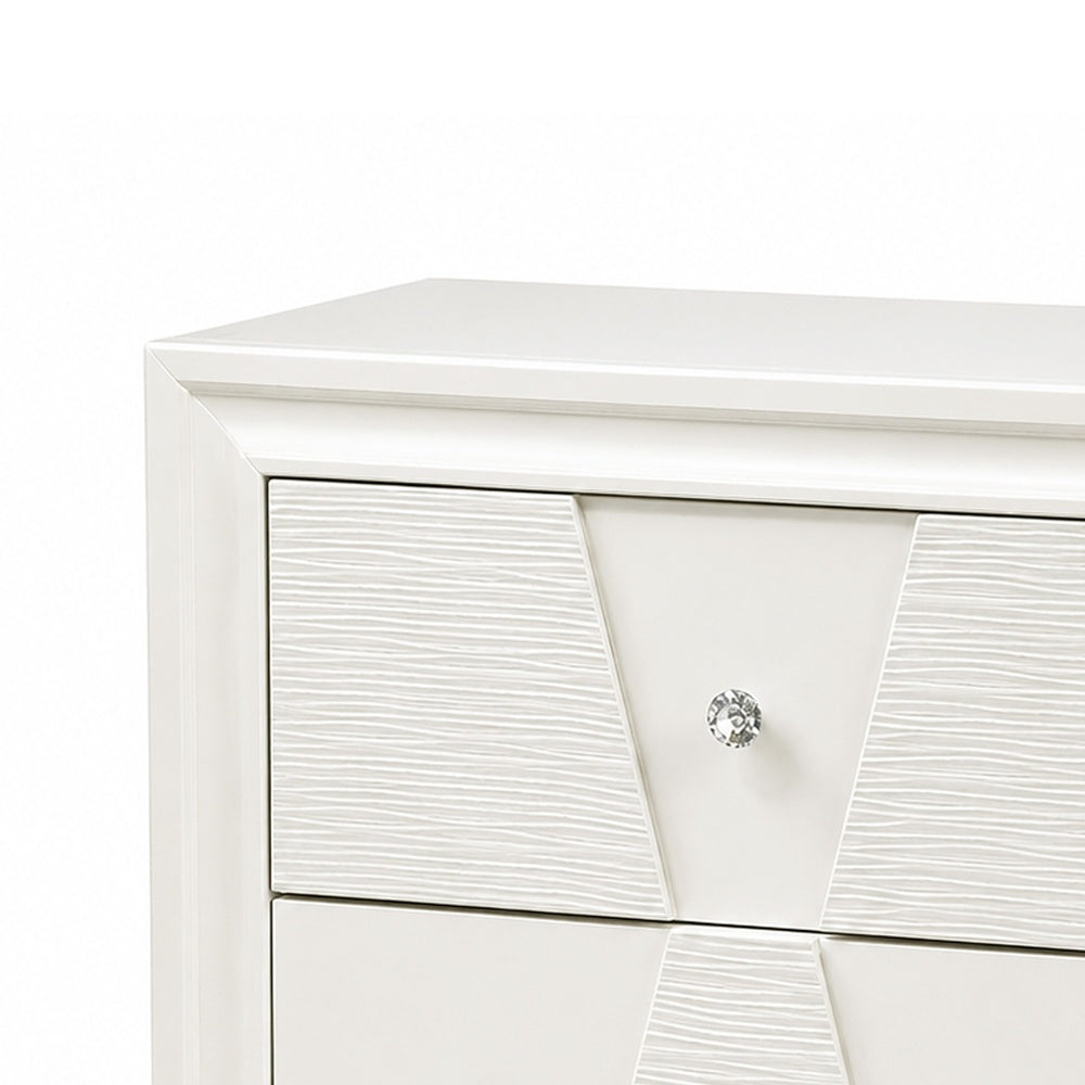 Hezi Bedside Nightst& | 2 Drawer | White Zig Zag Front | Acrylic Knobs