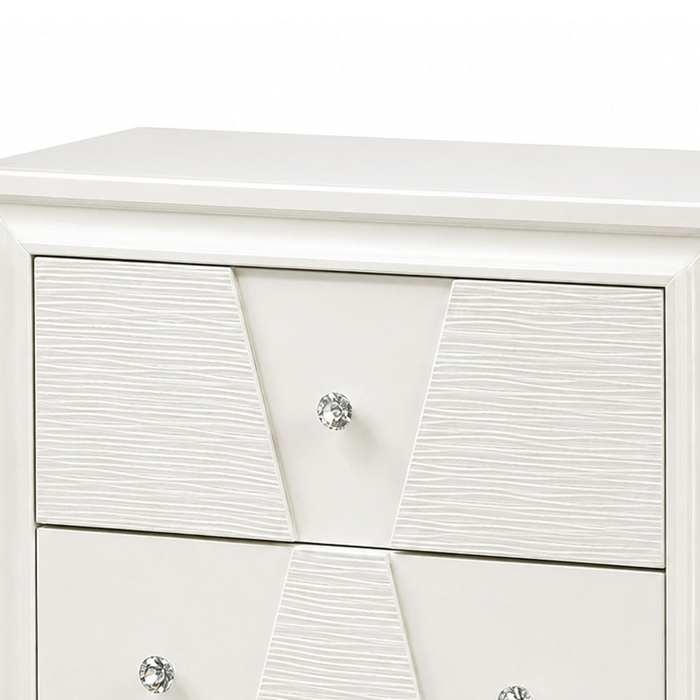 Hezi Bedside Nightst& | 2 Drawer | White Zig Zag Front | Acrylic Knobs