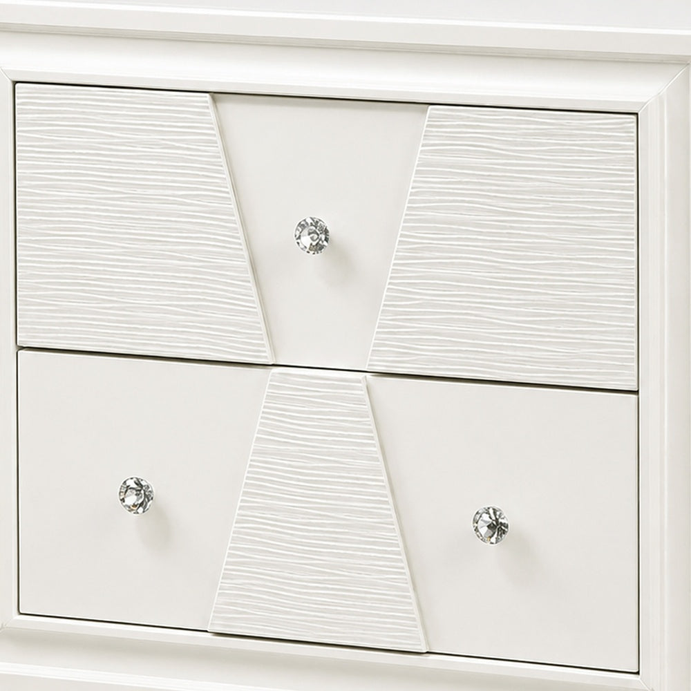 Hezi Bedside Nightst& | 2 Drawer | White Zig Zag Front | Acrylic Knobs