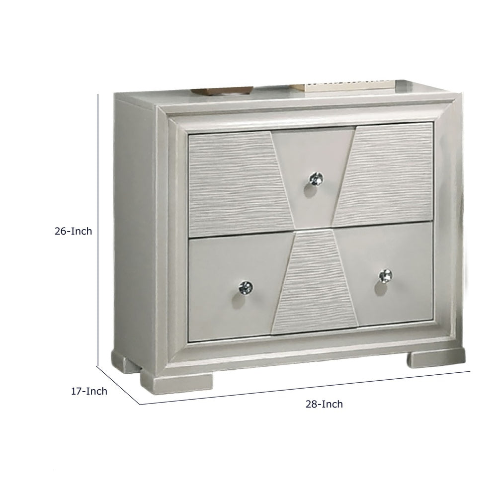 Hezi Bedside Nightst& | 2 Drawer | White Zig Zag Front | Acrylic Knobs