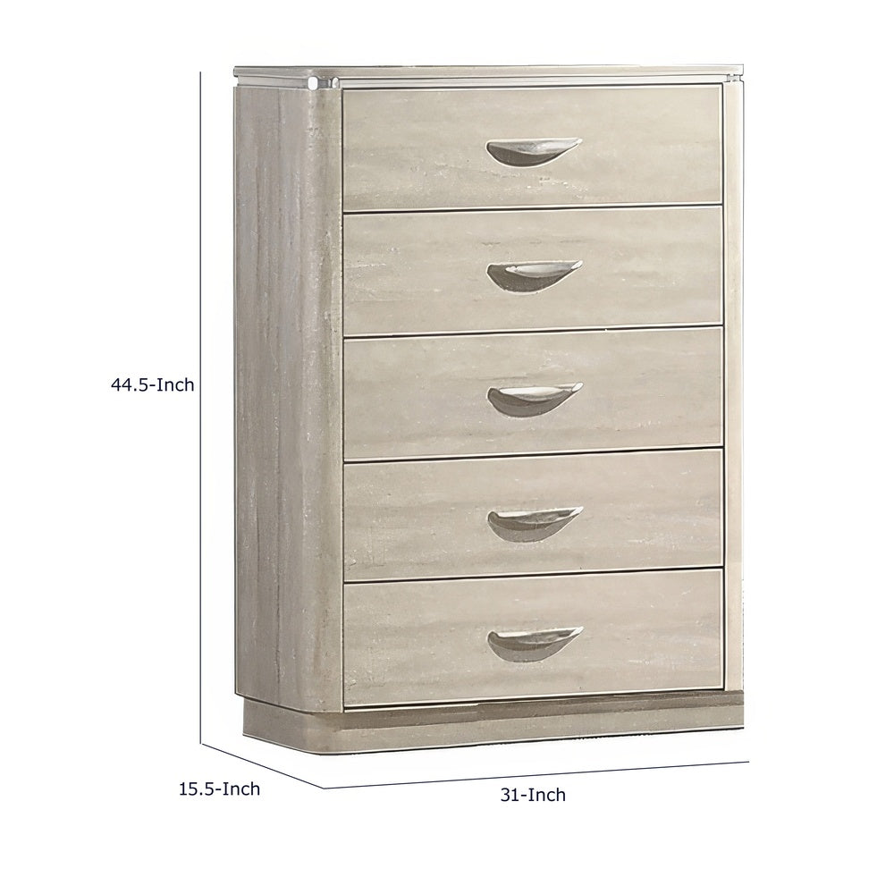 Fezi Tall Dresser Chest | 5 Drawers | Silver Finger Pulls | Dusty Gray