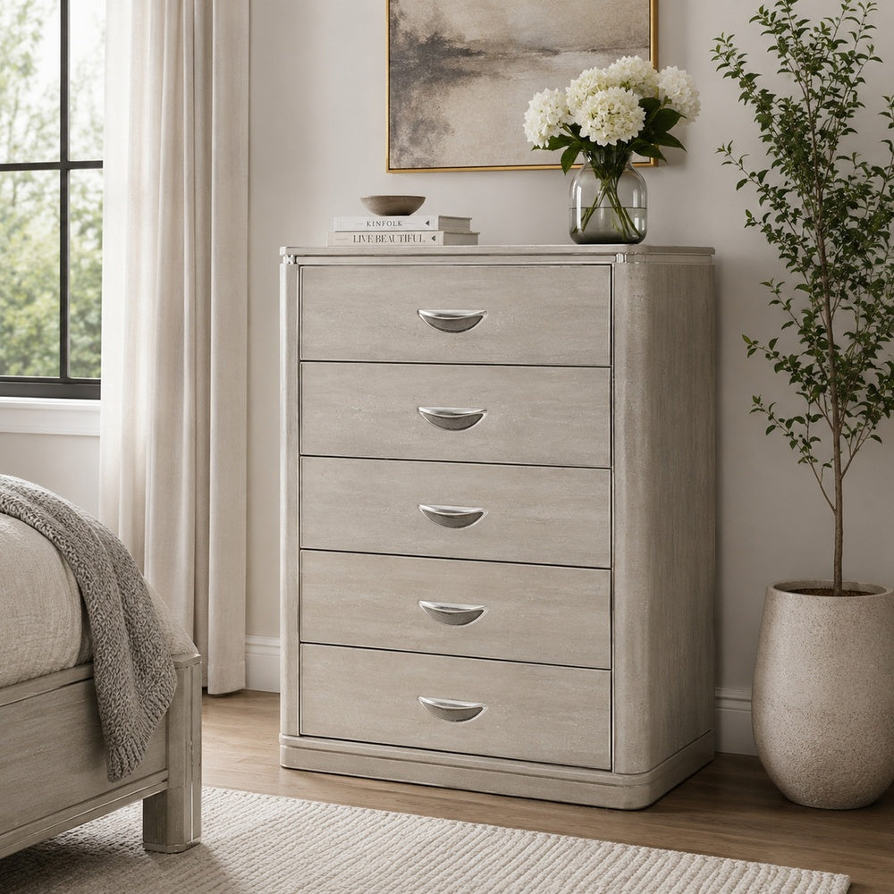 Fezi Tall Dresser Chest | 5 Drawers | Silver Finger Pulls