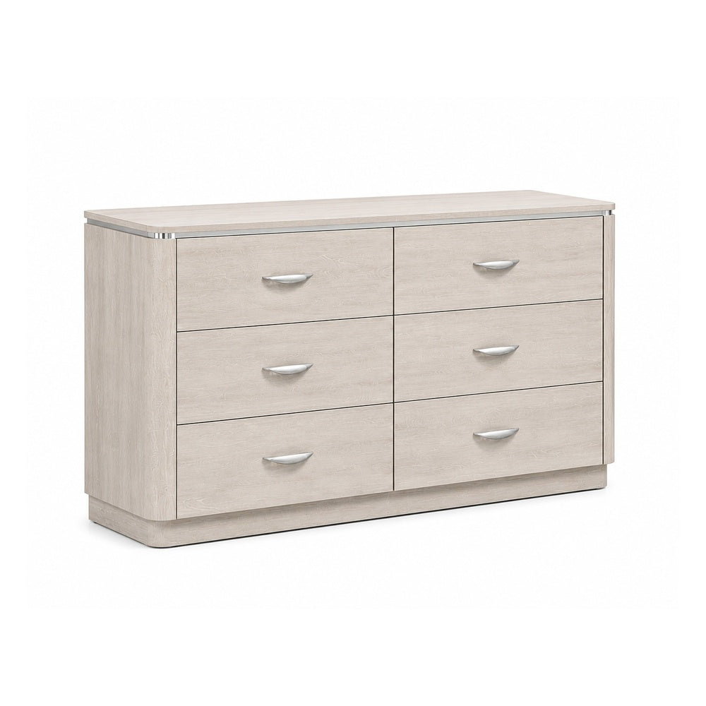 Fezi Wide Dresser | 6 Drawers | Silver Steel Finger Pulls | Dusty Gray