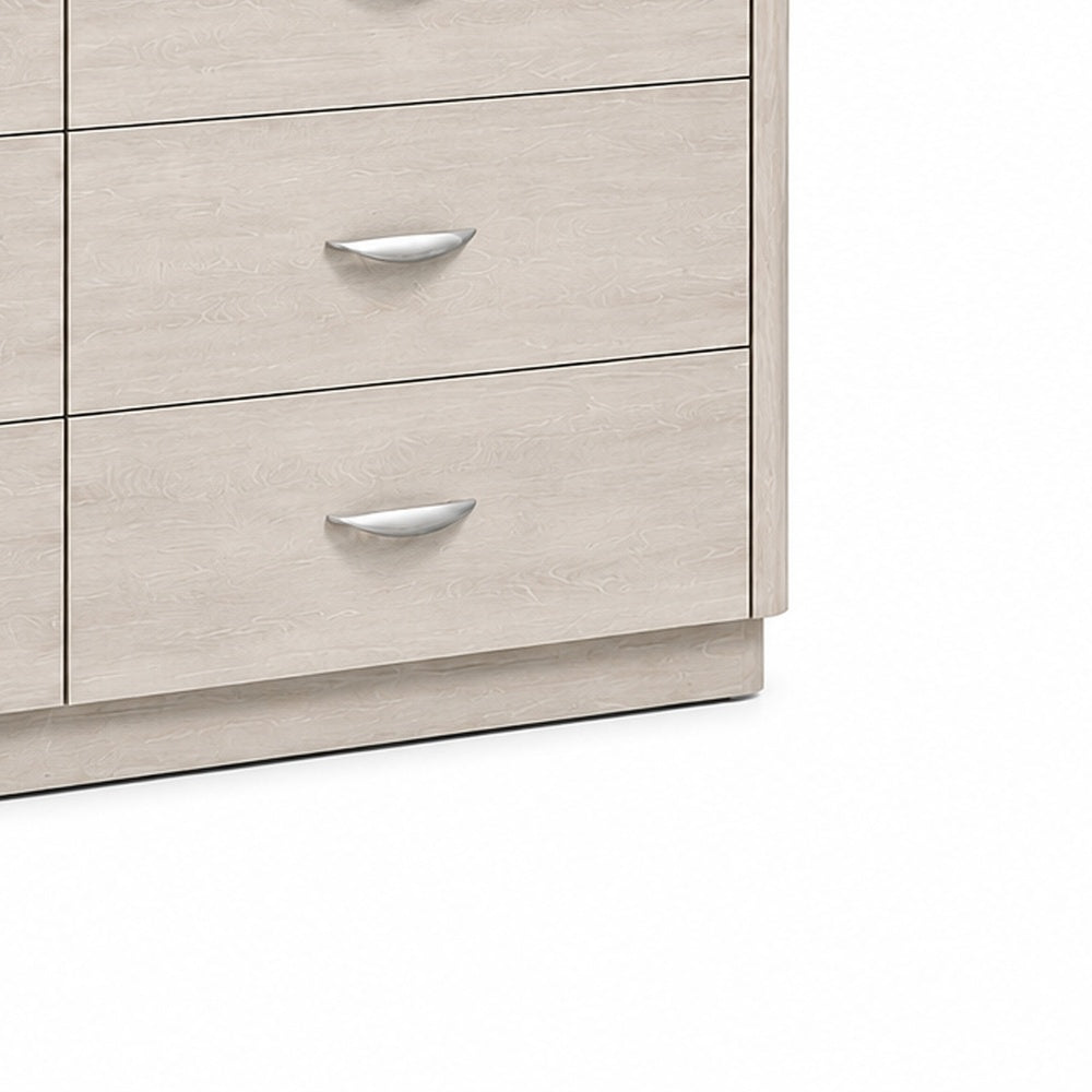 Fezi Wide Dresser | 6 Drawers | Silver Steel Finger Pulls | Dusty Gray