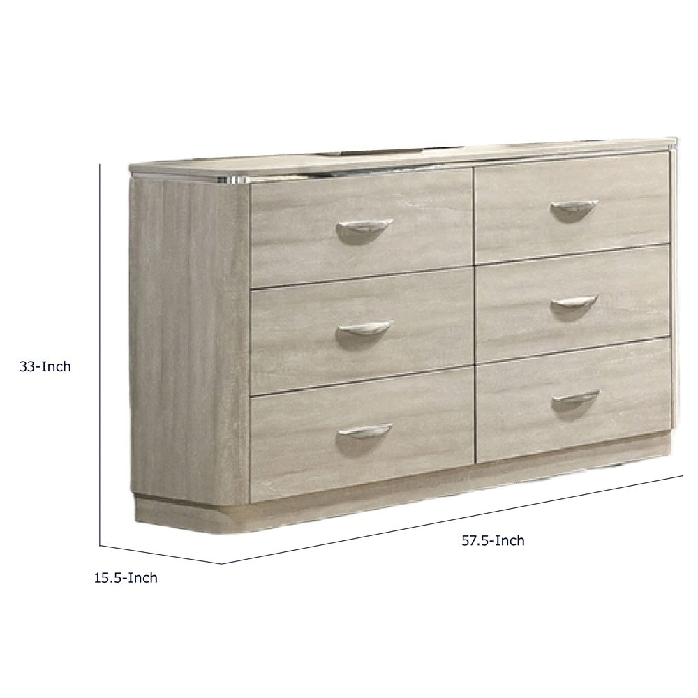 Fezi Wide Dresser | 6 Drawers | Silver Steel Finger Pulls | Dusty Gray