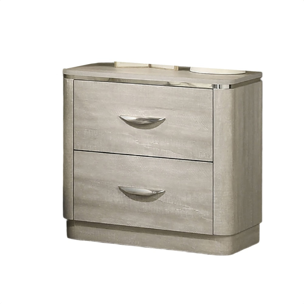 Fezi Nightst& | 2 Drawers | Silver Steel Finger Pulls | Dusty Gray