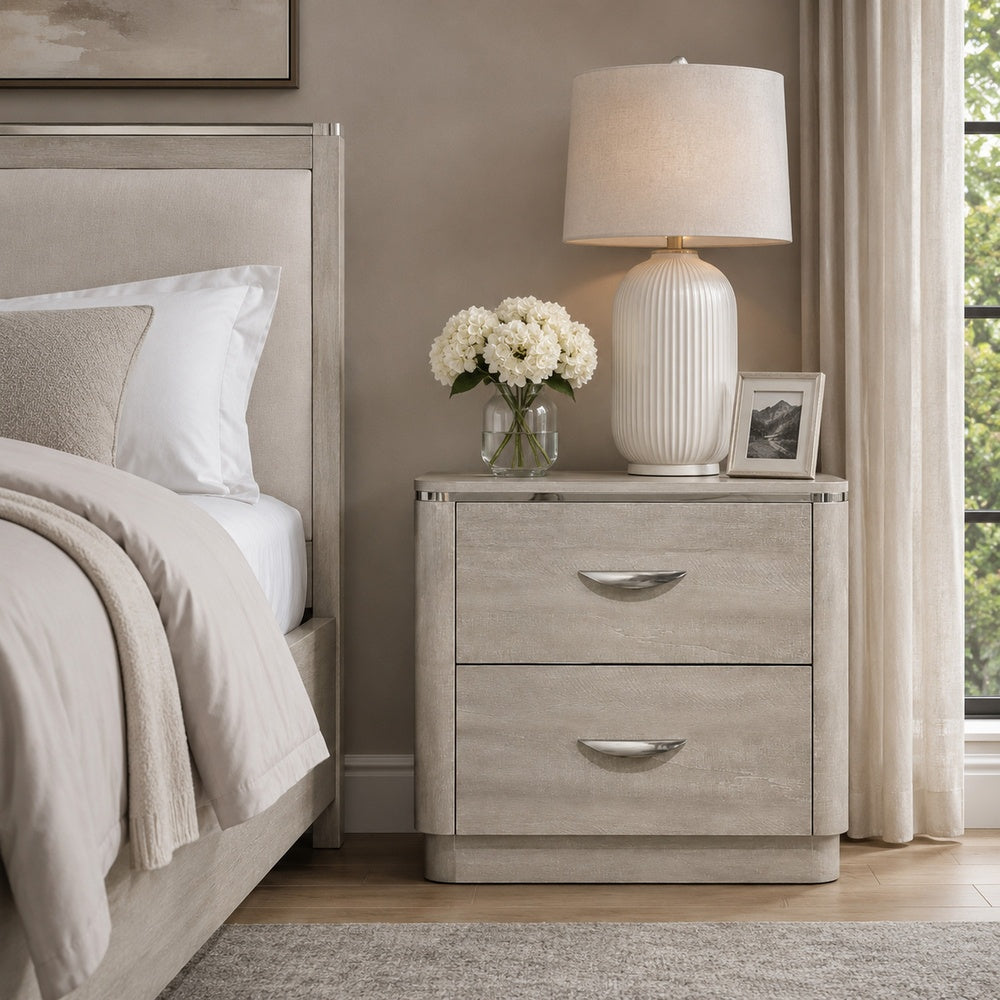 Fezi Nightst& | 2 Drawers | Silver Steel Finger Pulls | Dusty Gray