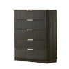 Lim Tall Dresser Chest | 5 Drawers | White Faux Marble | Dark Walnut Brown