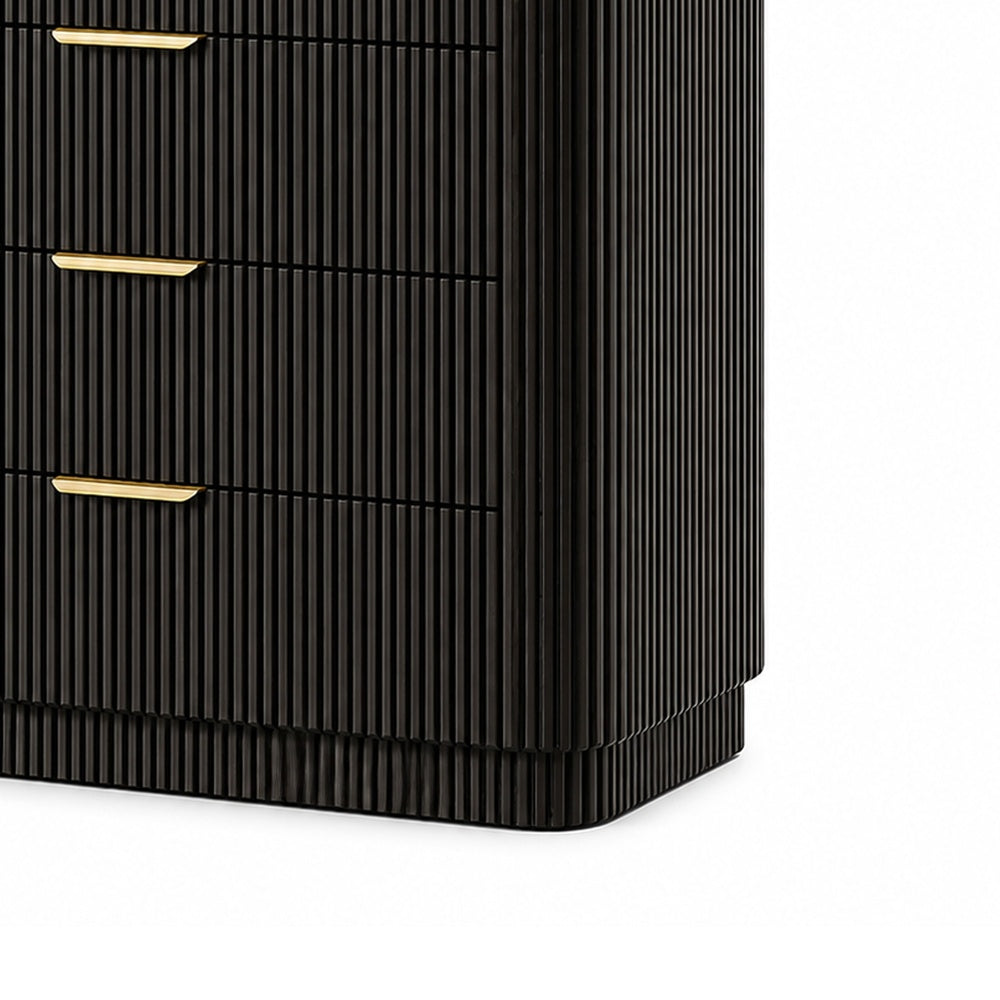Lim Tall Dresser Chest | 5 Drawers | White Faux Marble | Dark Walnut Brown
