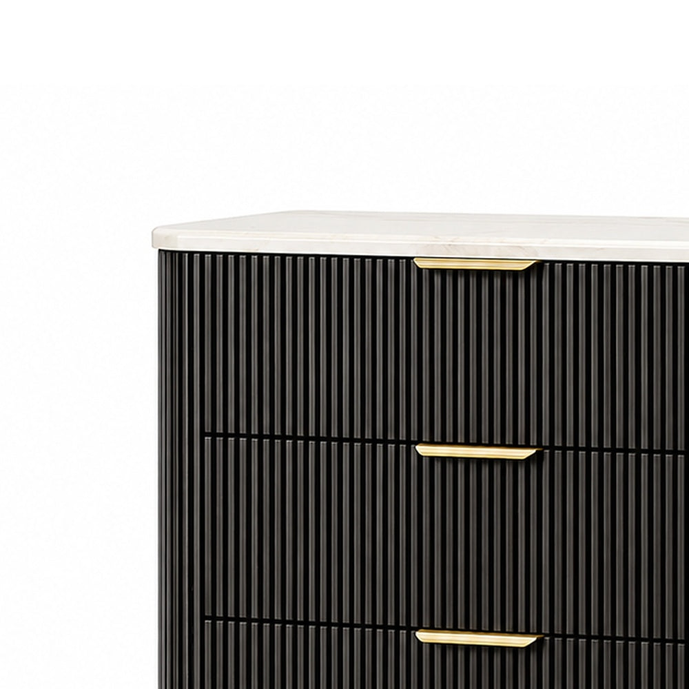 Lim Tall Dresser Chest | 5 Drawers | White Faux Marble | Dark Walnut Brown