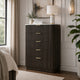 Lim Tall Dresser Chest | 5 Drawers | White Faux Marble | Dark Walnut Brown
