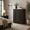 Lim Tall Dresser Chest | 5 Drawers | White Faux Marble | Dark Walnut Brown