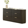 Lim Wide Dresser | 6 Drawers | White Faux Marble | Dark Walnut Brown