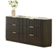 Lim Wide Dresser | 6 Drawers | White Faux Marble | Dark Walnut Brown