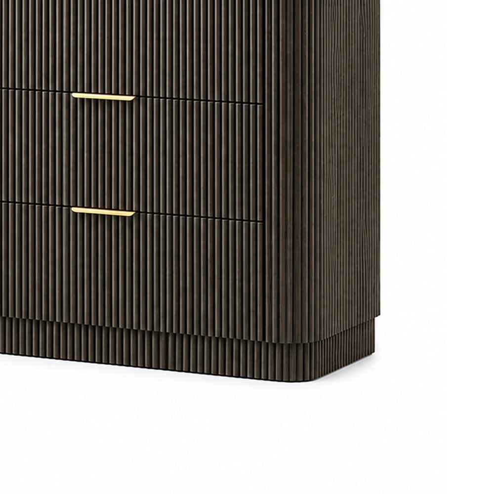 Lim Wide Dresser | 6 Drawers | White Faux Marble | Dark Walnut Brown