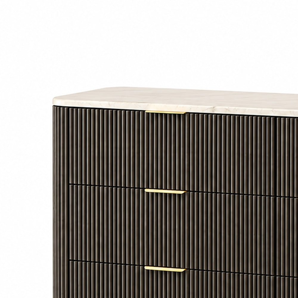 Lim Wide Dresser | 6 Drawers | White Faux Marble | Dark Walnut Brown