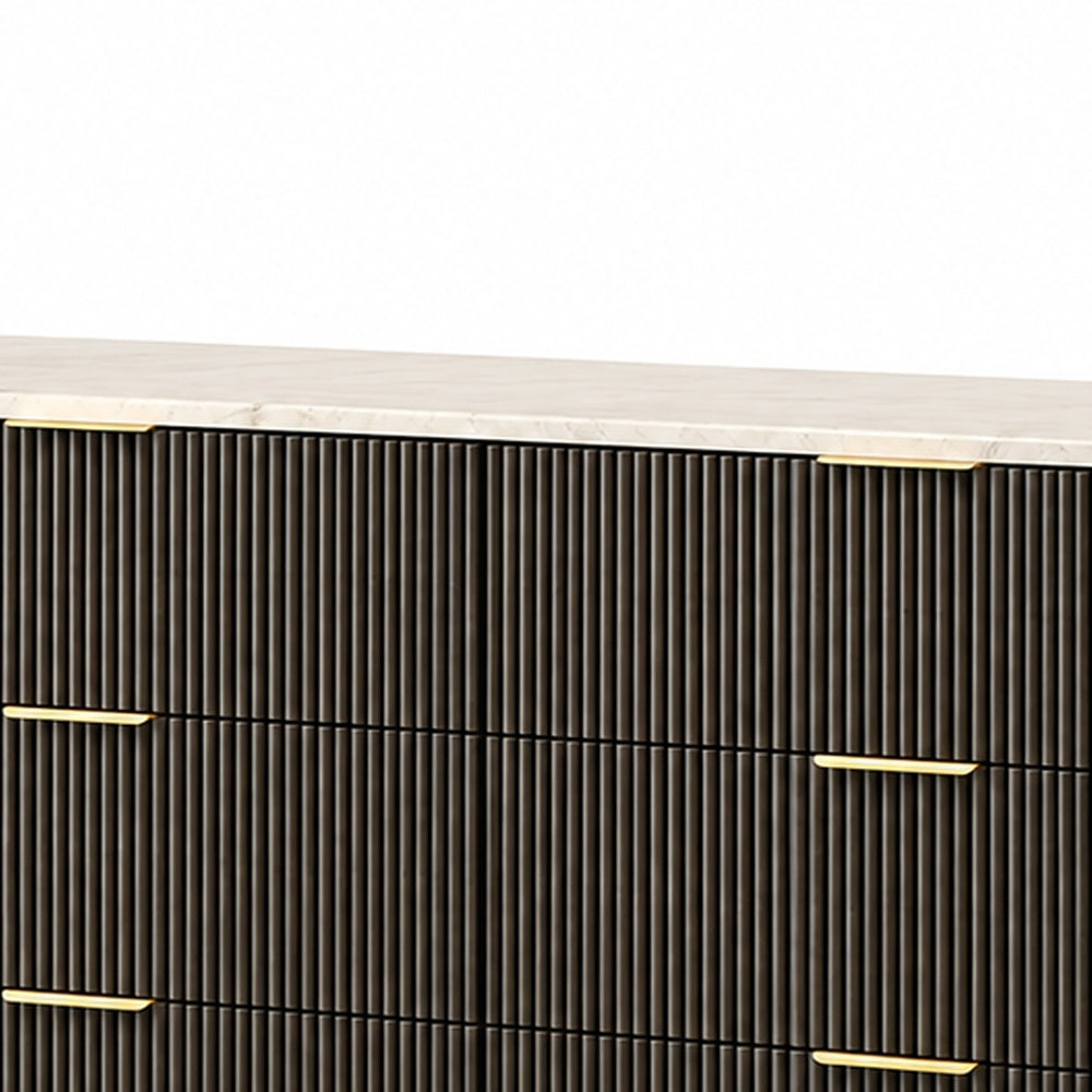 Lim Wide Dresser | 6 Drawers | White Faux Marble | Dark Walnut Brown