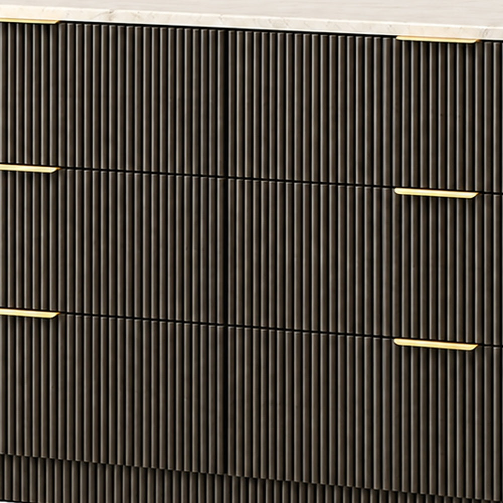 Lim Wide Dresser | 6 Drawers | White Faux Marble | Dark Walnut Brown