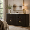 Lim Wide Dresser | 6 Drawers | White Faux Marble | Dark Walnut Brown