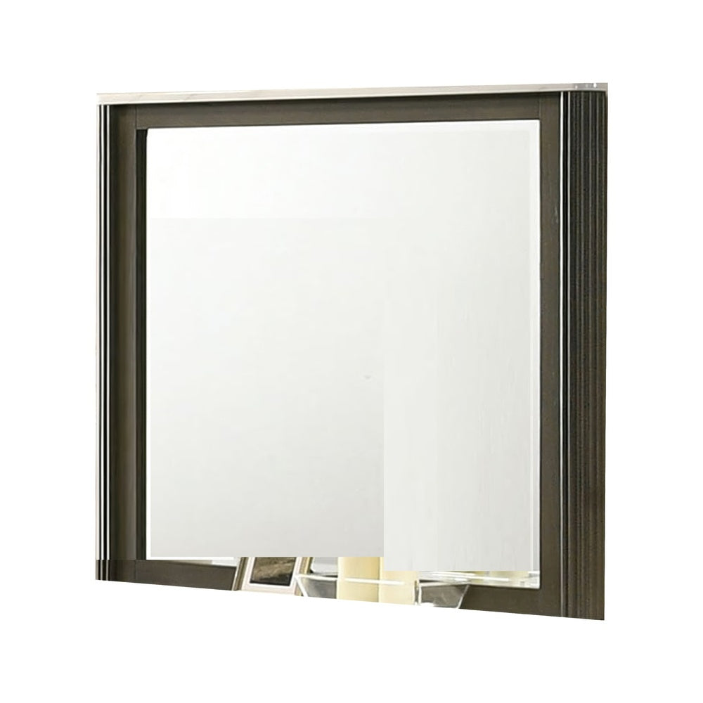 Lim Dresser Mirror | Dark Walnut Brown | Faux Marble | 39x45 Fluted Frame