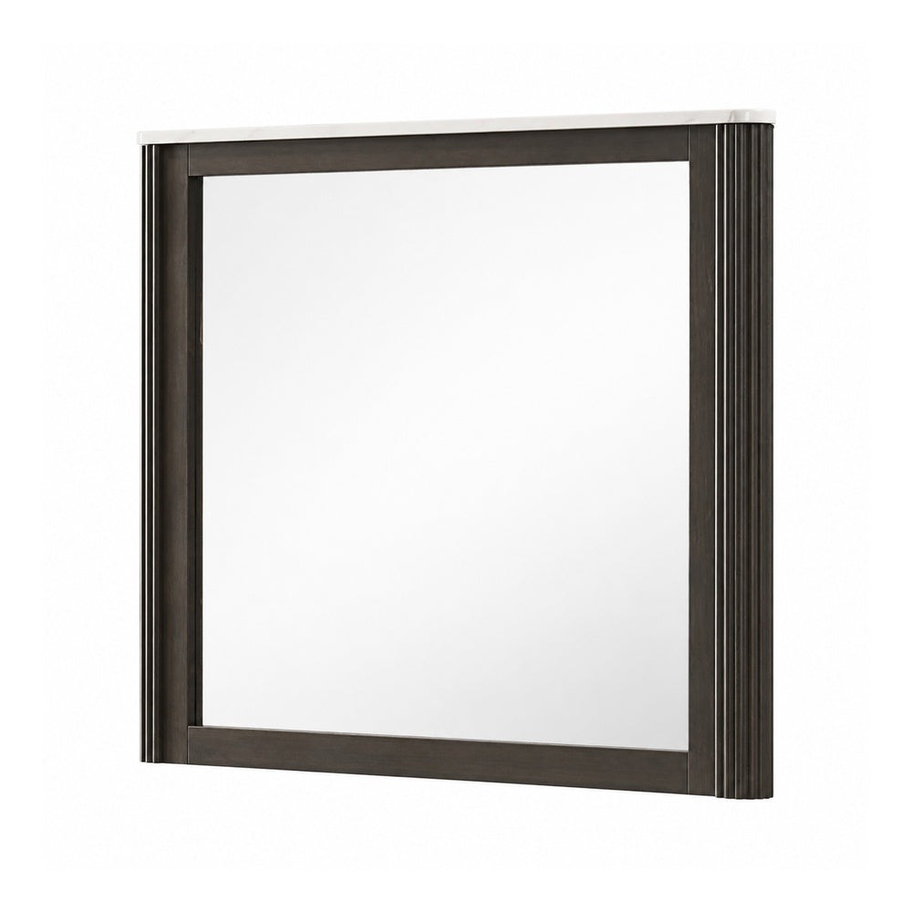Lim Dresser Mirror | Dark Walnut Brown | Faux Marble | 39x45 Fluted Frame
