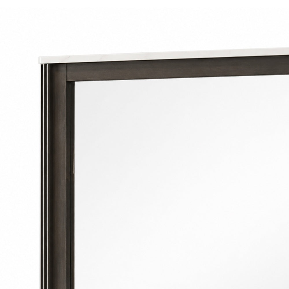 Lim Dresser Mirror | Dark Walnut Brown | Faux Marble | 39x45 Fluted Frame