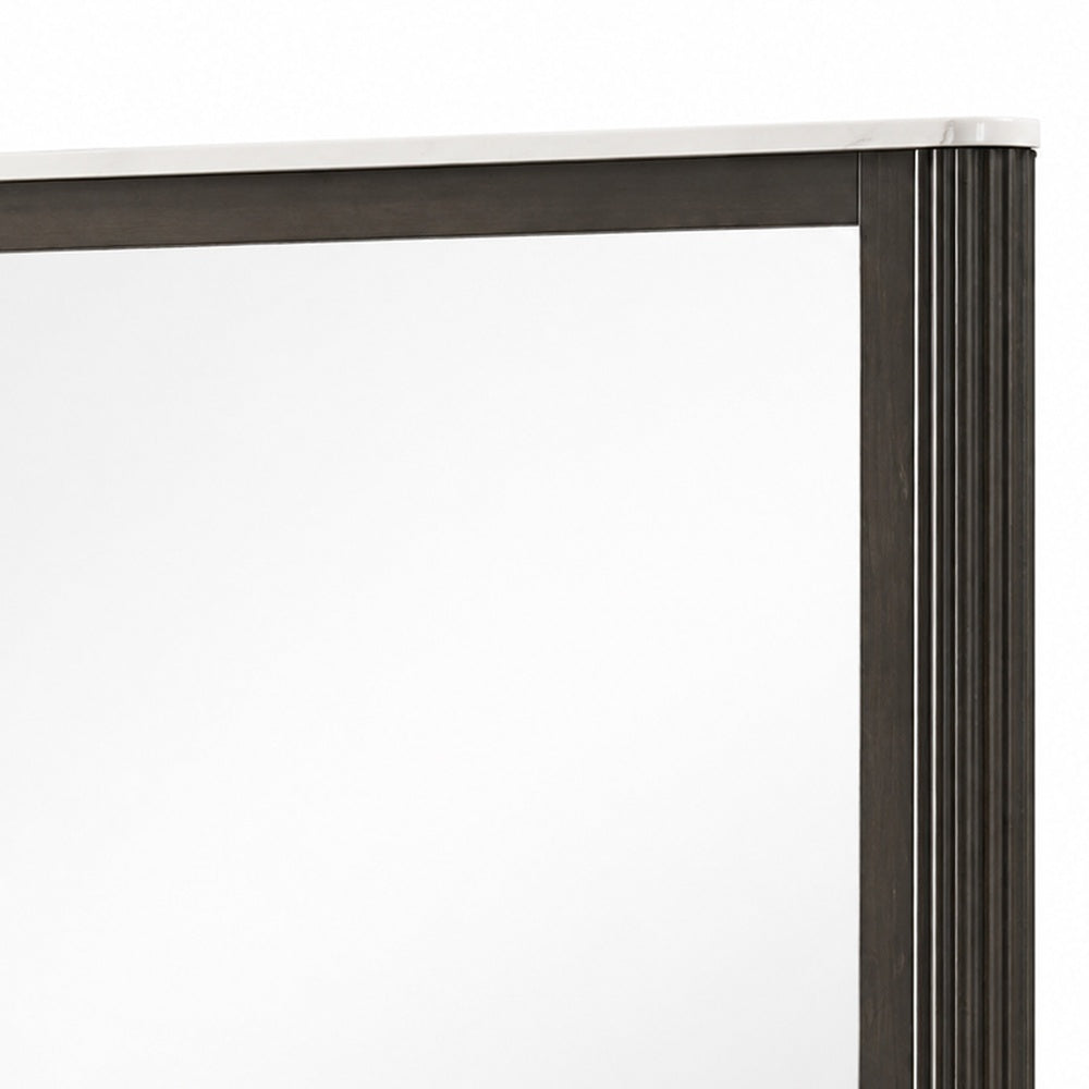 Lim Dresser Mirror | Dark Walnut Brown | Faux Marble | 39x45 Fluted Frame