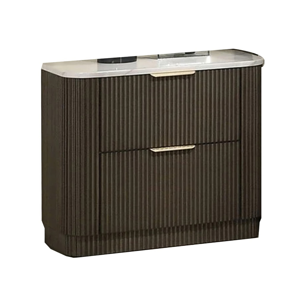 Lim Nightst& | 6 Drawers | White Faux Marble | Dark Walnut Brown