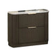 Lim Nightst& | 6 Drawers | White Faux Marble | Dark Walnut Brown