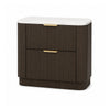 Lim Nightst& | 6 Drawers | White Faux Marble | Dark Walnut Brown