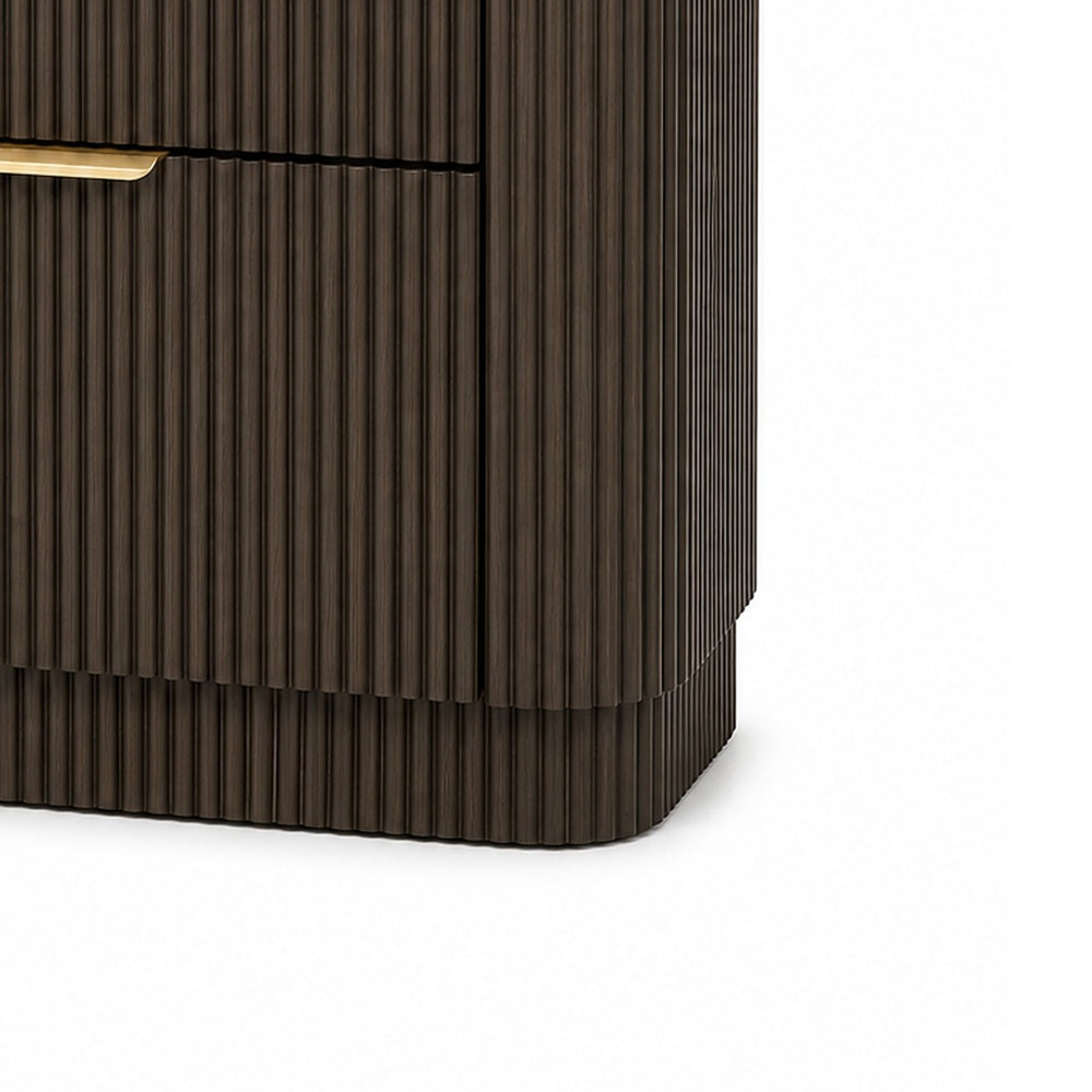 Lim Nightst& | 6 Drawers | White Faux Marble | Dark Walnut Brown