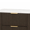 Lim Nightst& | 6 Drawers | White Faux Marble | Dark Walnut Brown