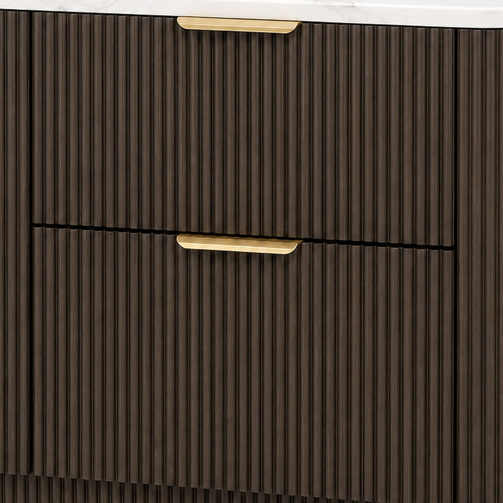 Lim Nightst& | 6 Drawers | White Faux Marble | Dark Walnut Brown