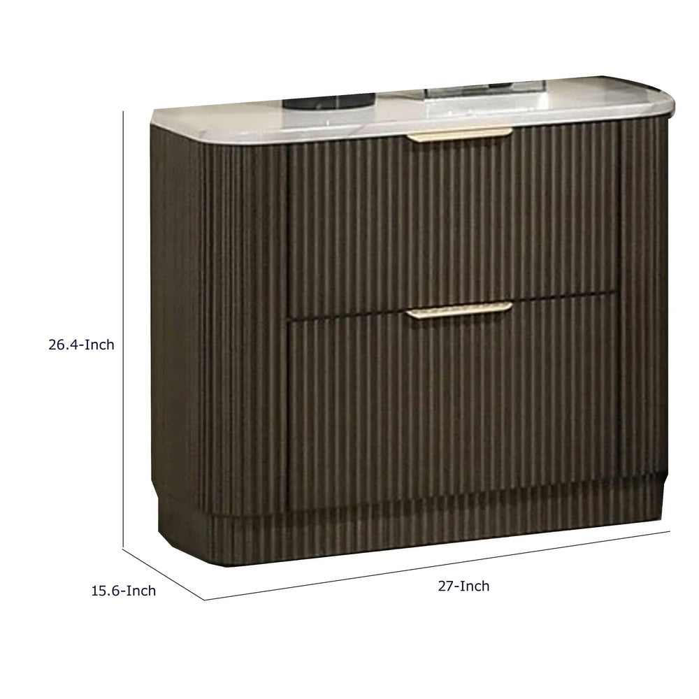Lim Nightst& | 6 Drawers | White Faux Marble | Dark Walnut Brown