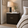Lim Nightst& | 6 Drawers | White Faux Marble | Dark Walnut Brown