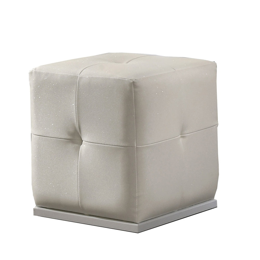 Keza Vanity Stool | White Tufted Seat | 19 " Cubic Membrane Press
