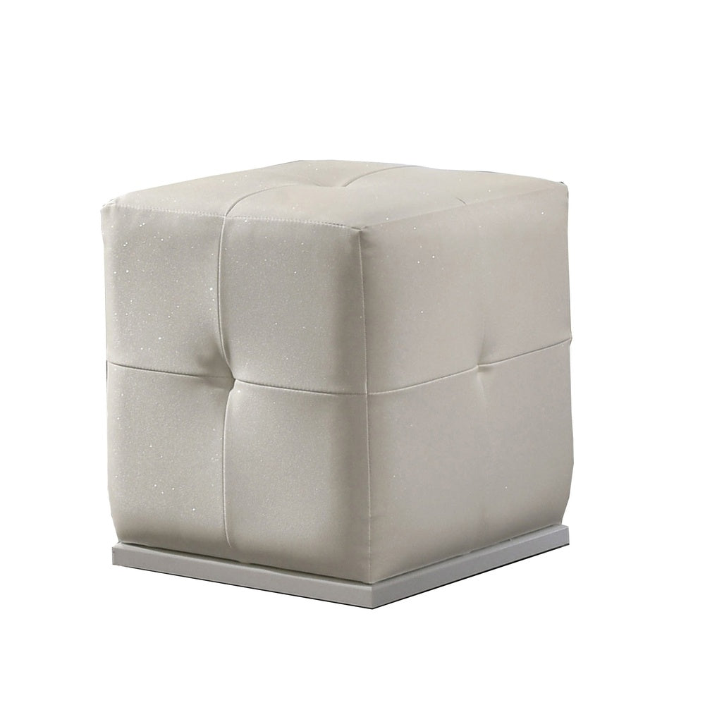 Keza Vanity Stool | White Tufted Seat | 19 " Cubic Membrane Press