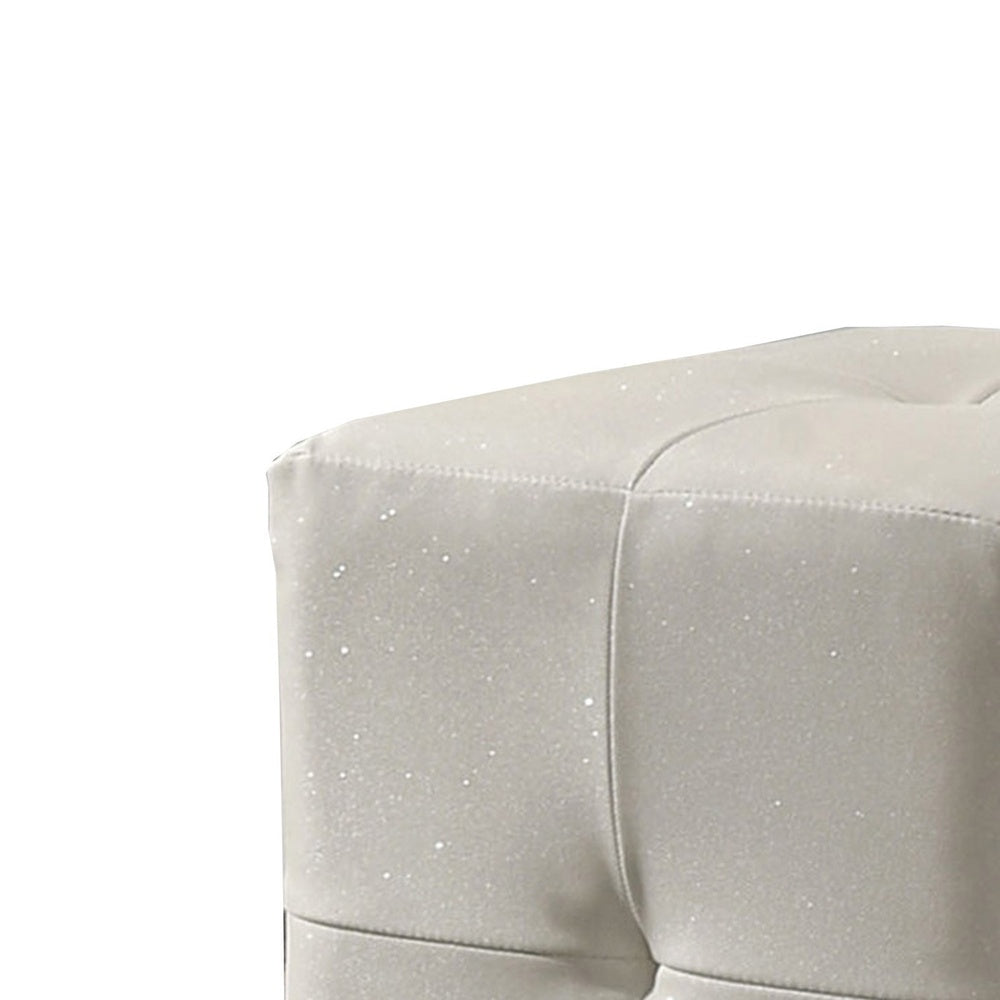 Keza Vanity Stool | White Tufted Seat | 19 " Cubic Membrane Press