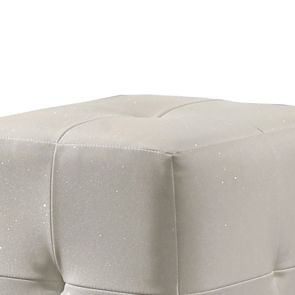 Keza Vanity Stool | White Tufted Seat | 19 " Cubic Membrane Press