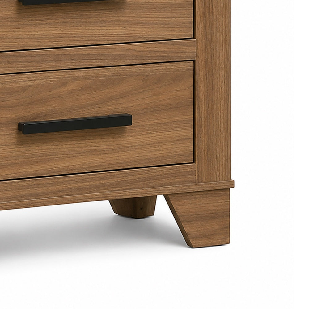 Pize Nightst& | 2 Drawers | Black Metal Linear Bar Pulls | Walnut Brown