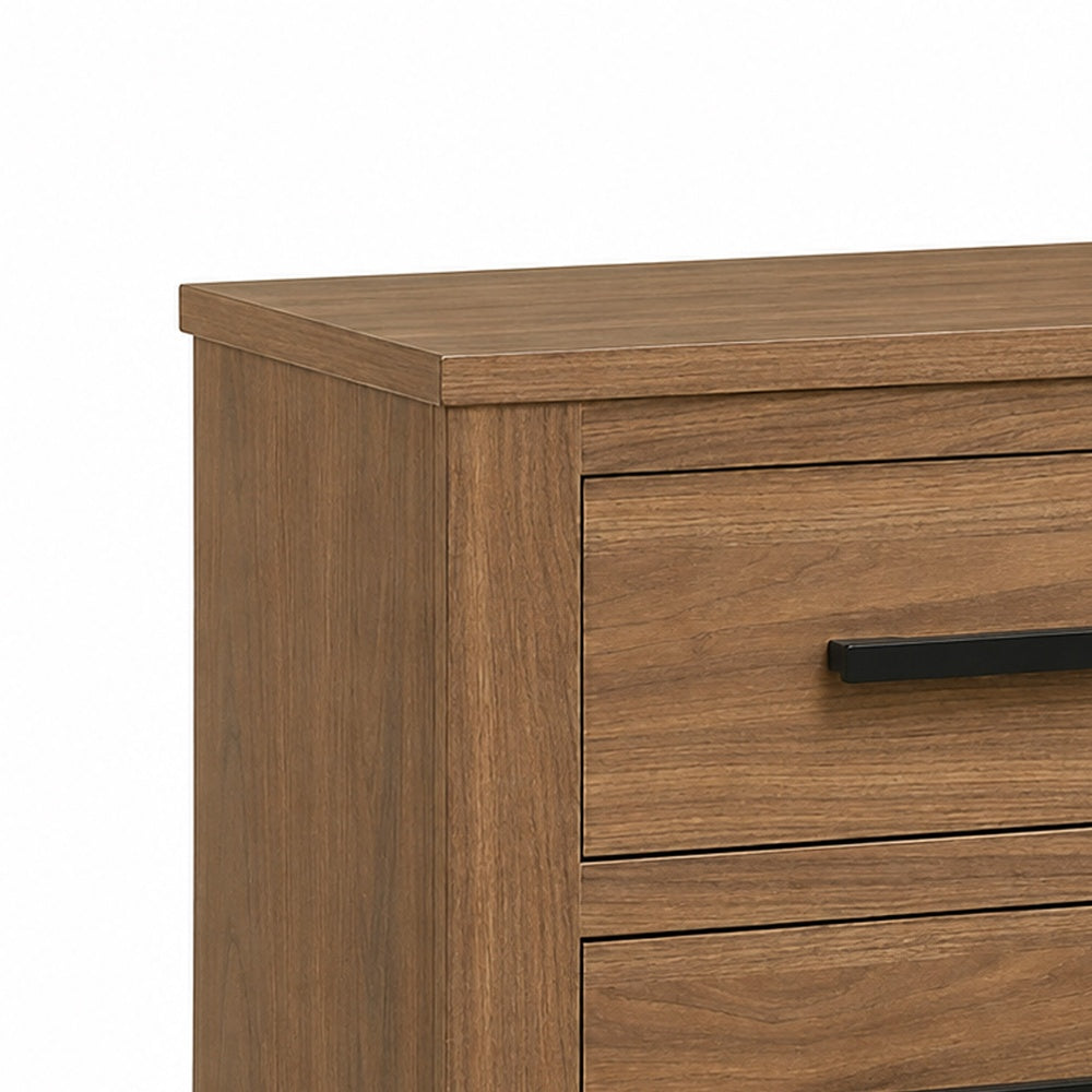 Pize Nightst& | 2 Drawers | Black Metal Linear Bar Pulls | Walnut Brown