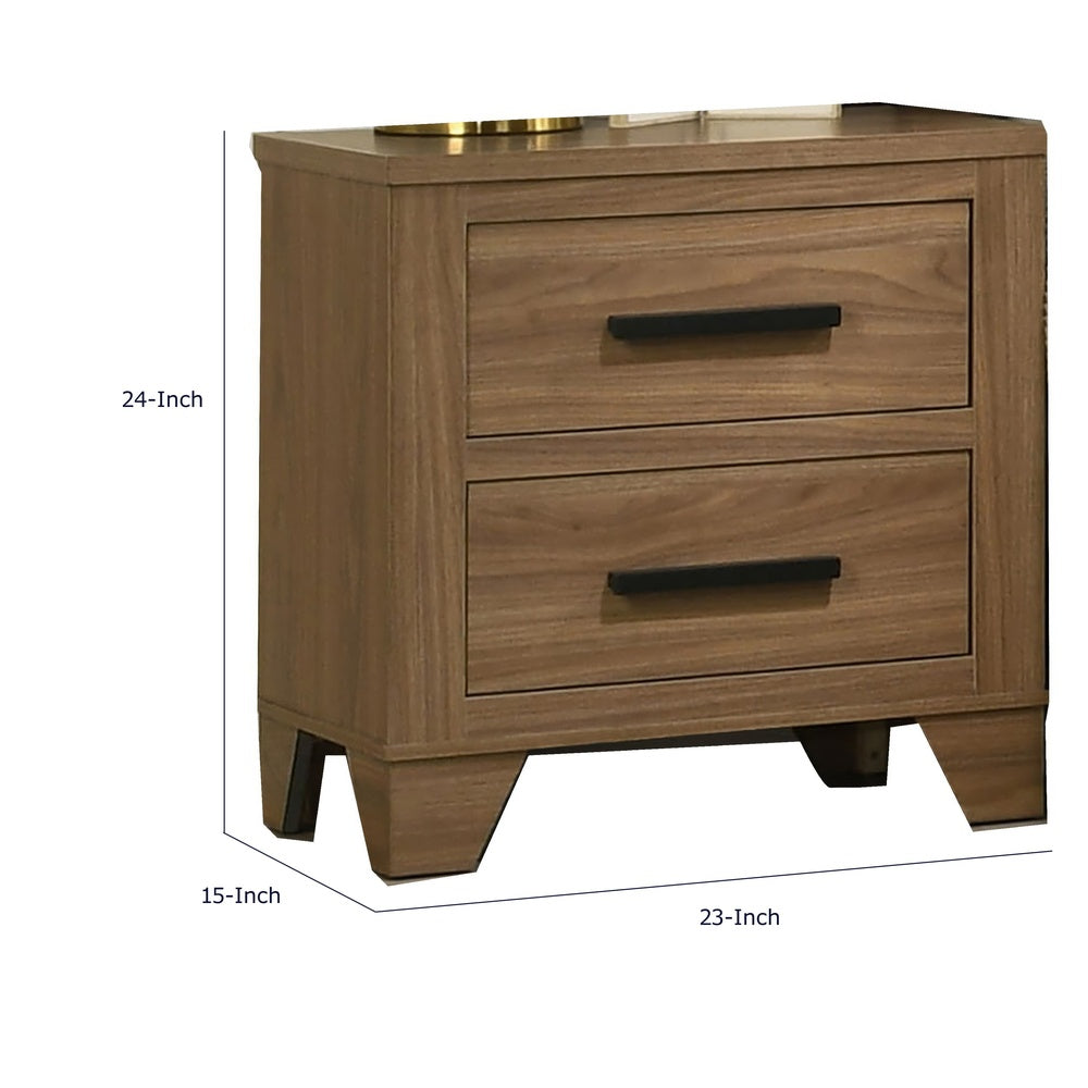 Pize Nightst& | 2 Drawers | Black Metal Linear Bar Pulls | Walnut Brown