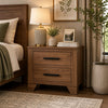 Pize Nightst& | 2 Drawers | Black Metal Linear Bar Pulls | Walnut Brown