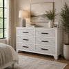 Feza Wide Dresser | 6 Drawers with Faux Marble Inset | Black Pulls | White