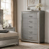 Cyl Tall Dresser Chest | 5 Drawers | Silver Scale Molded Trim | Metallic Gray