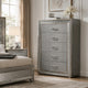 Cyl Tall Dresser Chest | 5 Drawers | Silver Scale Molded Trim | Metallic Gray