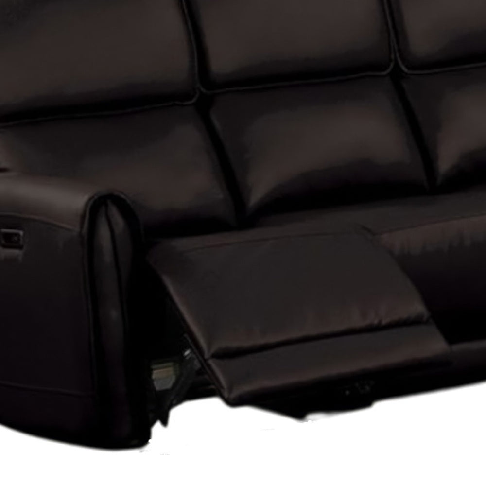 Sily Power Recliner Sofa w USB | Contour Arms | Foam Fill Black Faux Leather