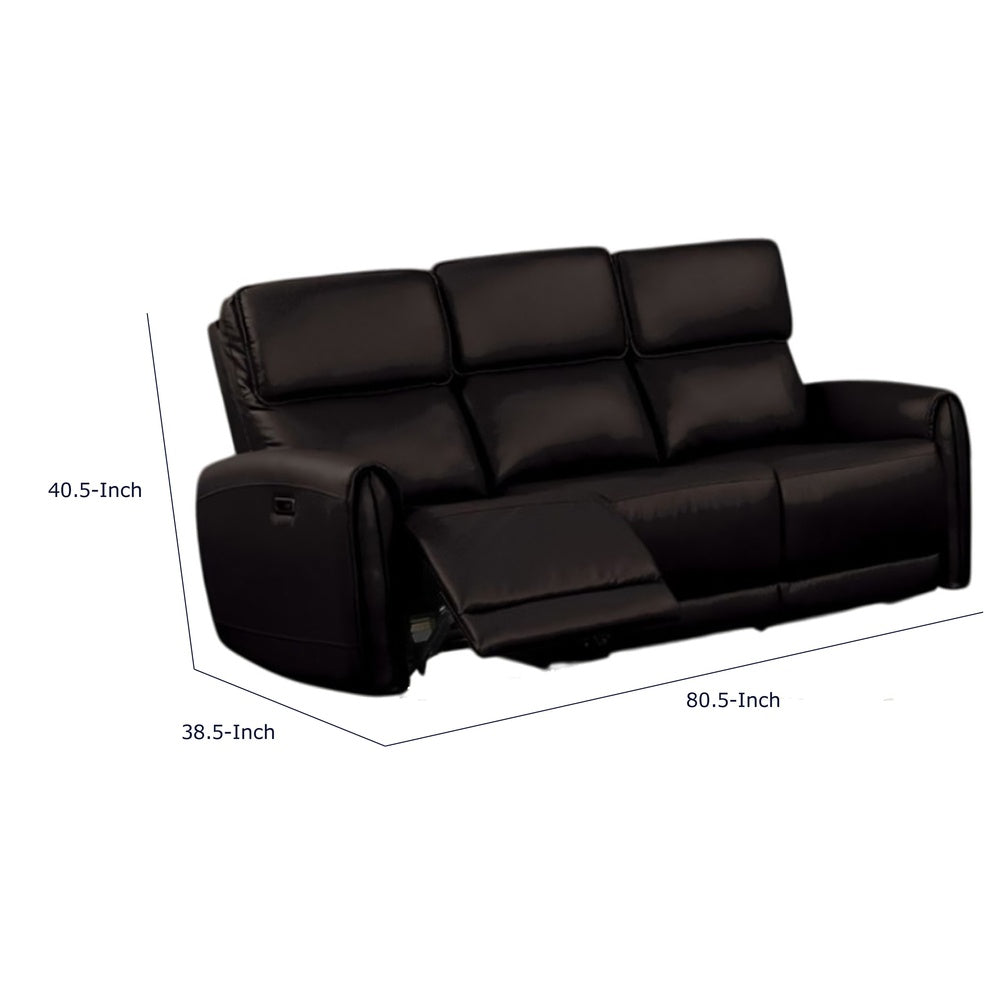 Sily Power Recliner Sofa w USB | Contour Arms | Foam Fill Black Faux Leather