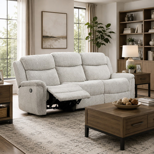 Becy Manual Recliner Sofa | Bustle-Back | Light Gray Cushions | 80 "